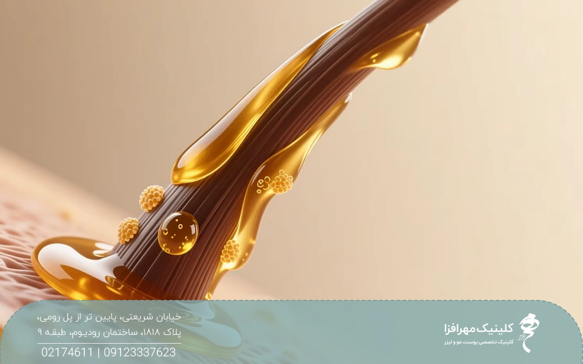 یک تار مو که روی آن عسل ریخته شده است